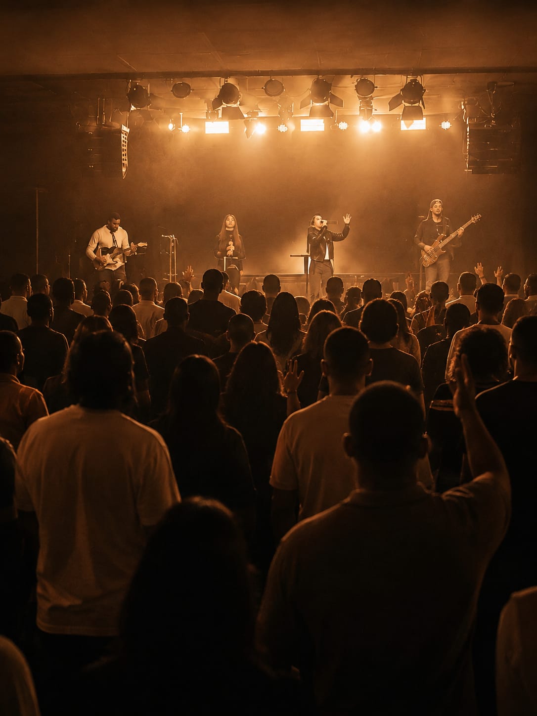 Congregação adorando durante um culto na Igreja Céus Abertos